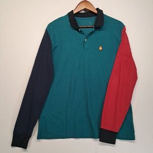 Teddy Fresh Color Block Long Sleeve Polo Shirt Medium Large